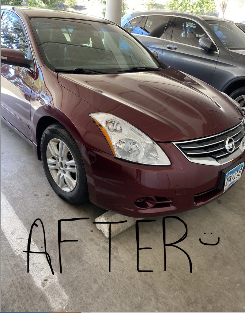 After: repaired maroon Nissan Altima
